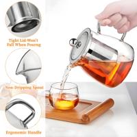 Théière en verre à haute teneur en borosilicate avec infuseur amovible en acier inoxydable