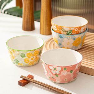 Ceramic Rice Bowl Floral Design Thickened Heat Resistant Home Use Set For Salads Desserts - Product Image 1