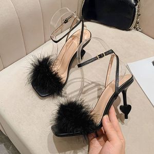 Zapatos de Mujer con Tacones Altos, Estilo Strange Fashion, con Cordones y Correa en el Tobillo, Punta Cuadrada, con Peluche, Verano 2025, Tacones de Moda para Mujer - Product Image 3