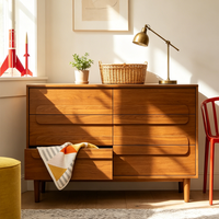 Commode à 6 tiroirs en noyer noir, fabrication directe usine, en bois massif avec poignées encastrées, mobilier de chambre en gros