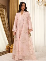 Robe Kaftan Brodée de Paillettes, Col en V, Manches Cloche, en Chiffon avec Franges, Maxi Robe de Soirée Arabe pour l'Aïd, le Ramadan et les Mariages