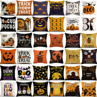 Sarung Bantal Halloween Cetak Digital Rajutan Katun Terima Logo Kustom Hitam Oranye Sarung Bantal