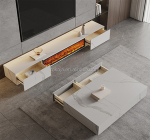 Mobile TV di Grande Successo con Fiamma Simulata, Armadio Decorativo Moderno con Camino Elettrico di Design e Piano in Marmo Effetto Roccia - Product Image 5