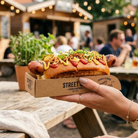 Barquette alimentaire en carton écologique résistant à la graisse, personnalisable, jetable, à ouverture supérieure, pour frites et corn-dogs