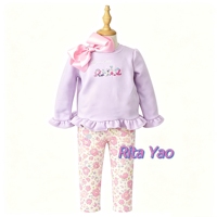 Ensemble de vêtements personnalisés pour bébé fille automne-hiver, ensemble de pulls en molleton français à volants pour petite fille, leggings floraux pour enfants