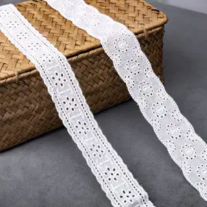 Trang Trí Ren Cô Dâu Lụa Sữa 100% Cotton Thêu Hoa Màu Trắng Bán Sỉ Nhà Sản Xuất