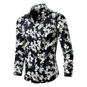 ChenYue camicia Casual Slim a maniche lunghe da <span class=keywords><strong>uomo</strong></span> con stampa floreale motivo floreale a <span class=keywords><strong>fiori</strong></span> per la primavera autunno taglie forti traspiranti - Product Image 3