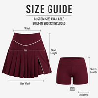 Jupe-short plissée bordeaux personnalisée pour femme avec bordure en V blanche, jupe de sport fendue pour les compétitions de tennis