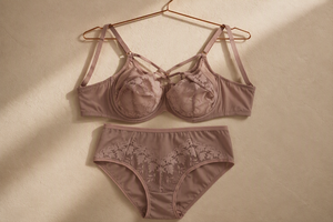 Ensemble de lingerie pour femme : soutien-gorge à armatures couvrant entièrement avec dentelle et culotte taille haute - Product Image 5