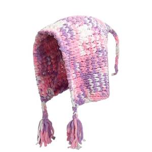 Gorro de Punto Hecho <span class=keywords><strong>a</strong></span> Mano SOLPOP con Orejeras, Cálido, Grueso, con Rayas Coloridas, Borlas Tejidas, Gorro Holgado de Chenilla con Cable de Ganchillo - Product Image 3