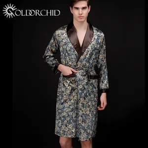 Robe de dormir masculino, novo robe de seda luxuoso para homens, roupa de dormir longa respirável