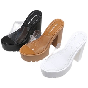 Women's Heeled Sandals 13cm Super High Heel Thick Bottom Waterproof Platform Transparent Adhesive <b>Slide</b> New - Product Image 2