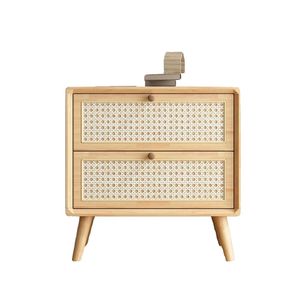 Table de chevet <span class=keywords><strong>en</strong></span> rotin tressé, bois massif, couleur cerisier, couleur noyer, couleur bois naturel, style nordique minimaliste wabi-sabi, mini - Product Image 2