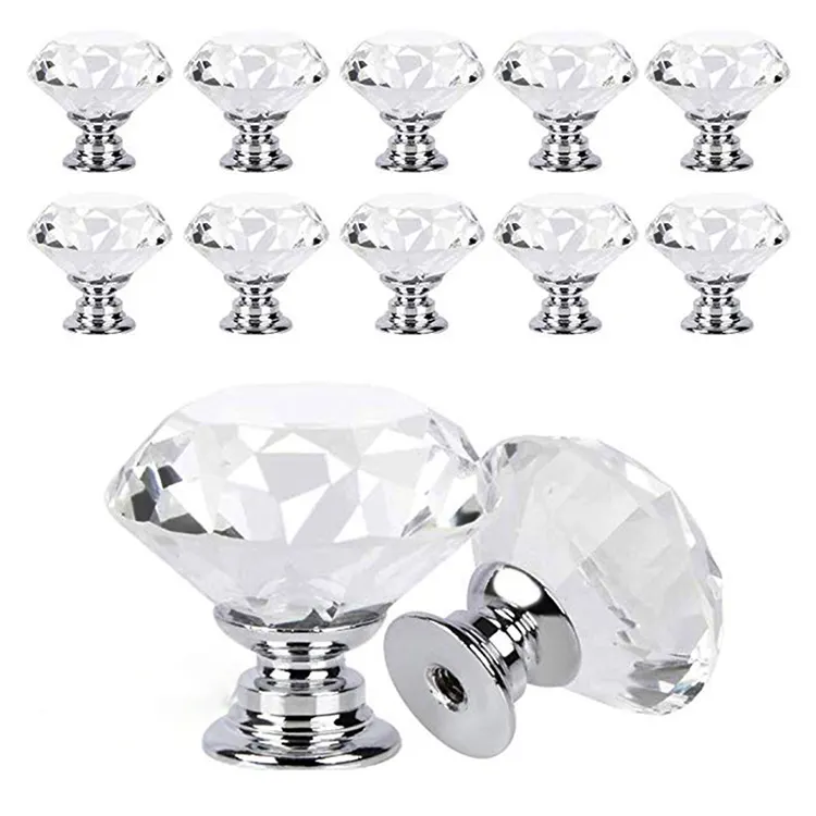 Gold Silber Küche Griffe Glas Kristall Diamant Küche Schrank Griffe Acryl Kunststoff Schrank Knob Ball Griffe mit Diamant