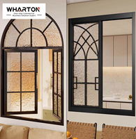 Ventana Corredera de Vidrio Texturizado con Marco Negro Estilo Vintage Wharton para Cafetería, Restaurante, Residencia, Cocina de Villa