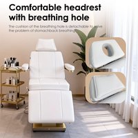 Lit de SPA électrique de luxe à 3 moteurs en cuir synthétique beige, table de massage pour les cils et les soins du visage pour usage en salon