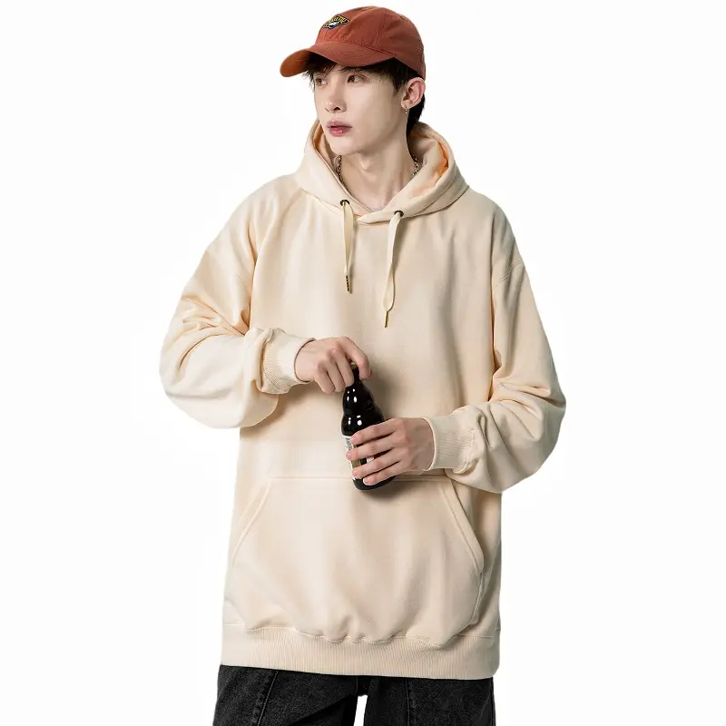 ETong Factory 450g Solid Color Large Wool Circle Heavy Weight Spring Hooded Pullover Hoodie Men And Women Long-sleeved T-shirt