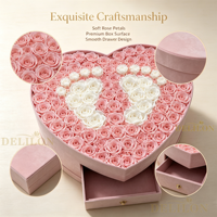 Groothandel op maat gemaakte fluwelen hartvormige bloemenbox met lade, eeuwigdurende roos in doos, cadeaudoos voor babyshower