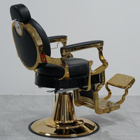 Fauteuil de Barbier Moderne en Cuir avec Cadre Doré, Siège Inclinable pour Salon, Hauteur Réglable, Pompe Hydraulique, Base Ronde, Repose-Pieds