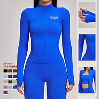 Vestes de sport courtes zippées pour femmes, coupe ajustée, avec trous pour les pouces, légères, pour la course et la gym