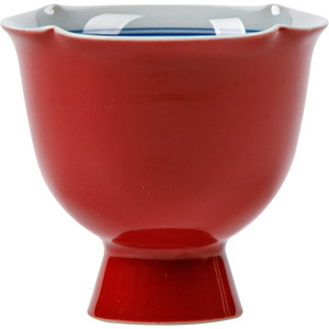 Guanlan Hand Painted Double Line Stem Master Cup Ceramic Kung Fu <b>Tea</b> <b>Set</b> Red Glaze High Footed Sunflower Shape Individual Cup - Product Image 5