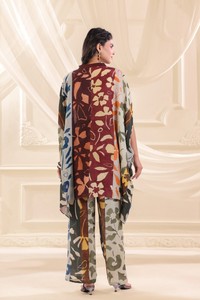 ชุดเซ็ตเสื้อคลุมแขนยาวลายดอกไม้สไตล์ศิลปะสำหรับผู้หญิงยุคใหม่ พร้อมกางเกงขายาวเข้าชุด - Product Image 3