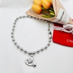 Collier AB <span class=keywords><strong>uno</strong></span> De 500 en acier inoxydable, design boule, pendentif amour, pour femme, tendance, polyvalent, bijoux de mariage - Product Image 1