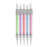 Stylo sculpture de manucure à double tête avec manche en strass, cueilleur de pierres pour le bricolage, brosse en silicone pour l'art des ongles avec outil de pointillage