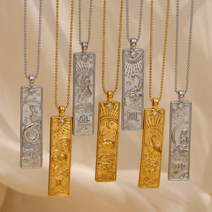 Collana con 12 Costellazioni Zodiacali, Pendente in Acciaio Inox con Carte dei Tarocchi, Regalo di Compleanno per Donne, Oroscopi - Product Image 4