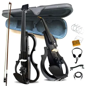 新款专业碳纤维黑色静音4/4盒式电子小提琴带耳机外壳弓