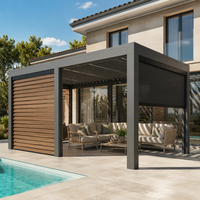 Pergola Bioclimatique Motorisée Moderne de Luxe en Aluminium avec Volets Latéraux à Lamelles, Résistante aux Intempéries, Écologique et Étanche