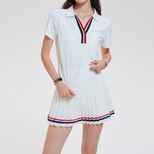 Ensemble jupe et haut 2 pièces pour femme OEM&ODM, col polo, couleur contrastée de luxe, logo personnalisé, tenue de tennis, ensemble jupe de tennis - Product Image 2