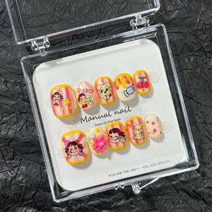 Puramente hecho a mano Linda chica de dibujos animados corto redondo usable Nail Art <span class=keywords><strong>Patch</strong></span> desmontable - Product Image 3