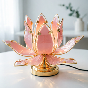 ピンクガラス蓮の花テーブルランプゴールドフレームモダン<span class=keywords><strong>LED</strong></span>ウォームホワイトベッドサイドナイトライトクリエイティブ禅装飾デスクランプ - Product Image 4