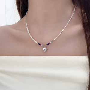 สร้อยคอหัวใจเงินแท้ S925 พร้อมลูกปัดประดับ สร้อยคอแบบคลาวิเคิลสำหรับผู้หญิง สวมใส่ได้ทุกวัน - Product Image 1