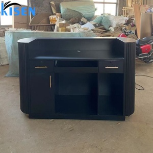 Kisen Black Reception <b>Table</b> Reception Desk Furniture Panel Grey Wood Mid-century Modern Spa Front Office Beauty Salon Office - Product Image 5