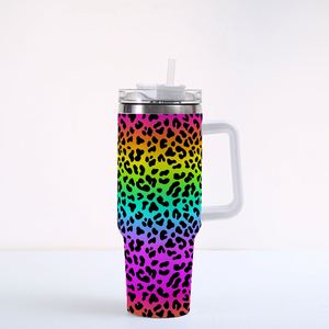 Mug isotherme sous vide DD3590 en acier inoxydable, motif léopard, 40 oz, avec poignée, design arc-en-ciel, maintien thermique 12-24 heures - Product Image 3