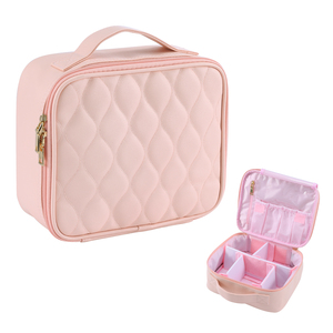 Leather Fashion Travel Makeup Bag with Zipper Closure Portable Artist Storage with Makeup Brushes Holder Zipper Pouch - Product Image 1