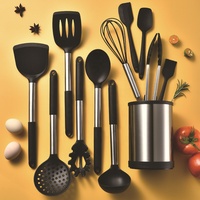 Perlengkapan Dapur 12 Pcs Set Peralatan Masak Silikon Gagang Stainless Steel Berkualitas Tinggi Logo Kustom Kit Peralatan Dapur