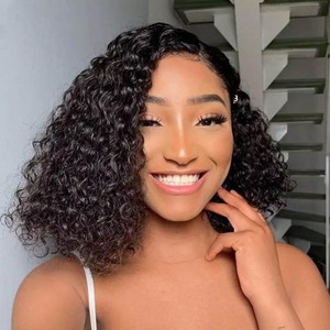 10A Indian Deep Wave <b>Bob</b> Lace <b>Wig</b> 13x4 Frontal Human Hair <b>Wig</b> Natural Black Short Curly <b>Wig</b> for Women - Product Image 5
