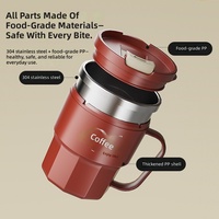 Tasses isothermes créatives portables en acier inoxydable 304 de 400 ml (14 oz) avec couvercle et poignée, anti-fuite, sans BPA, pour eau, café, lait, bureau