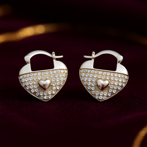 Pendientes de Aro con Corazón en Oro Blanco E4485 con Incrustaciones de Cristales de Estrás, Estilo Romántico para Uso Diario de Mujeres - Product Image 2