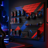 Toile de fond personnalisée pour panneau perforé avec fentes ovales pour studio de jeu professionnel, rangement multiple pour casques et manettes