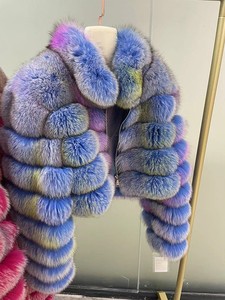 Offre Spéciale personnaliser multicolore mode recadrée moelleux manteau de fourrure avec fermeture éclair femmes réel fourrure de renard Bomber veste courte hiver - Product Image 2