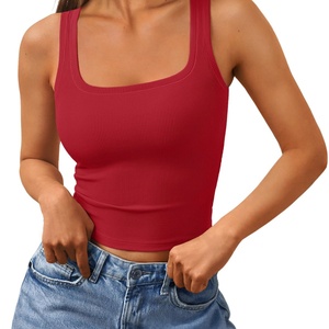 Camisetas sin mangas acanaladas para mujer 2025, cuello cuadrado, estilo crop, ropa de verano para entrenamiento, logotipo personalizado, venta al por mayor - Product Image 5