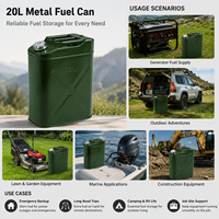 Bidon métallique vertical 20L épaissi pour carburant, essence, avec bouchon et bec verseur en aluminium, pour véhicule d'urgence