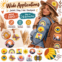 Patch brodé thermocollant ou à coudre, style bohème, motif soleil, arc-en-ciel, fleur, papillon, montagne, œil, vente en gros