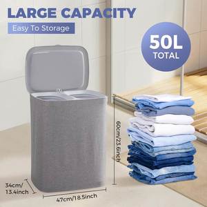 Wholesale Customized Size Polyester Reusable Foldable Laundry <b>Hamper</b> Bucket with Two Dividers Eco-friendly Storage Basket - Product Image 2
