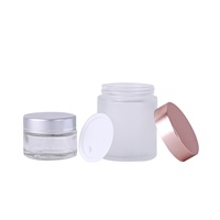 Frascos Redondos de Vidrio Esmerilado para Crema Cosmética de 2oz-16oz con Tapa de Plástico en Varios Tamaños para el Cuidado de la Piel