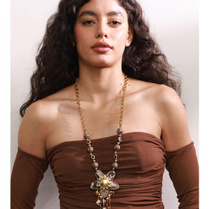 JINYOU 1892 kalung liontin matahari berlapis emas baja tahan karat bintang pola ular kalung panjang rantai manik-manik logam buatan tangan - Product Image 4